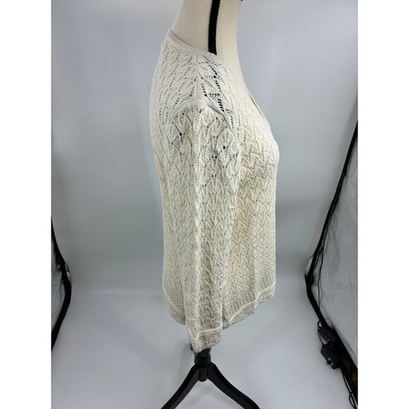 Skye's The Limit Womens Size M Petite Cream Crochet Knit V Neck Long Sleeve - Picture 3 of 6